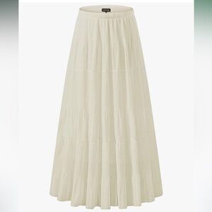 NASHALYLY Chiffon Elastic High Waist Pleated A-Line Flared Maxi Skirt XXL Cream